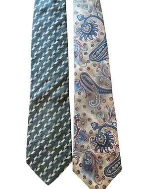 Mens Silk Tie Lot 2 Krizia Uomo Italy Geometric Cambridge Classics Paisley Tan